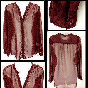 OLD NAVY Sheer Burgundy Long Sleeve Top